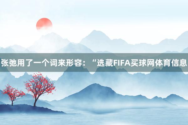 张弛用了一个词来形容：“选藏FIFA买球网体育信息
