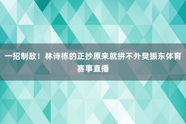 一招制敌！林诗栋的正抄原来就拼不外樊振东体育赛事直播