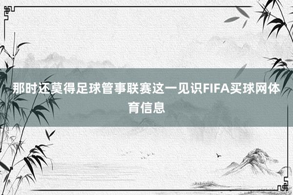 那时还莫得足球管事联赛这一见识FIFA买球网体育信息